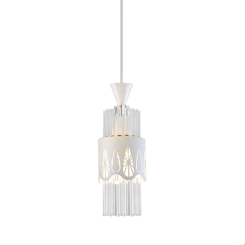 White Cylindrical Pendant Light Fixture Modern Style Metal Suspension Lamp