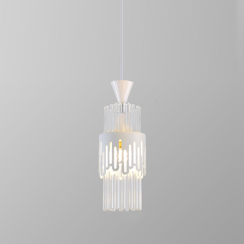 White Cylindrical Pendant Light Fixture Modern Style Metal Suspension Lamp