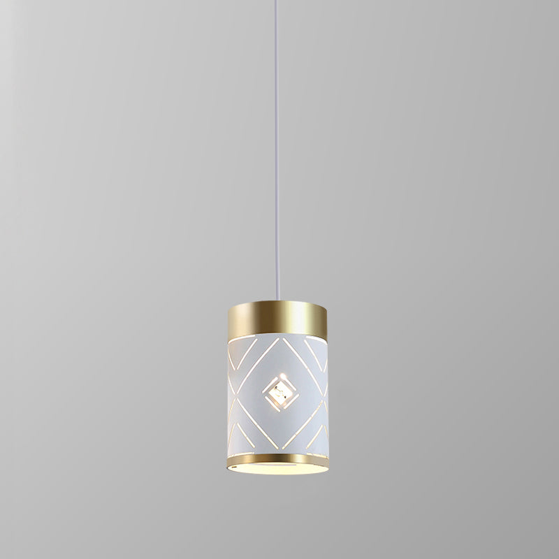 White Cylindrical Pendant Light Fixture Modern Style Metal Suspension Lamp