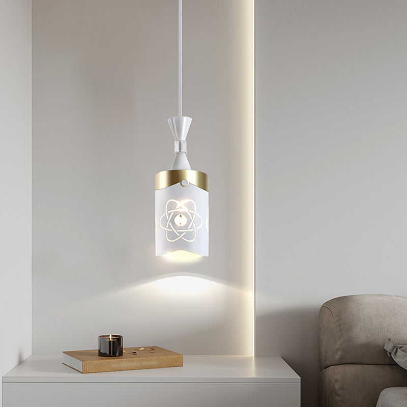 White Cylindrical Pendant Light Fixture Modern Style Metal Suspension Lamp