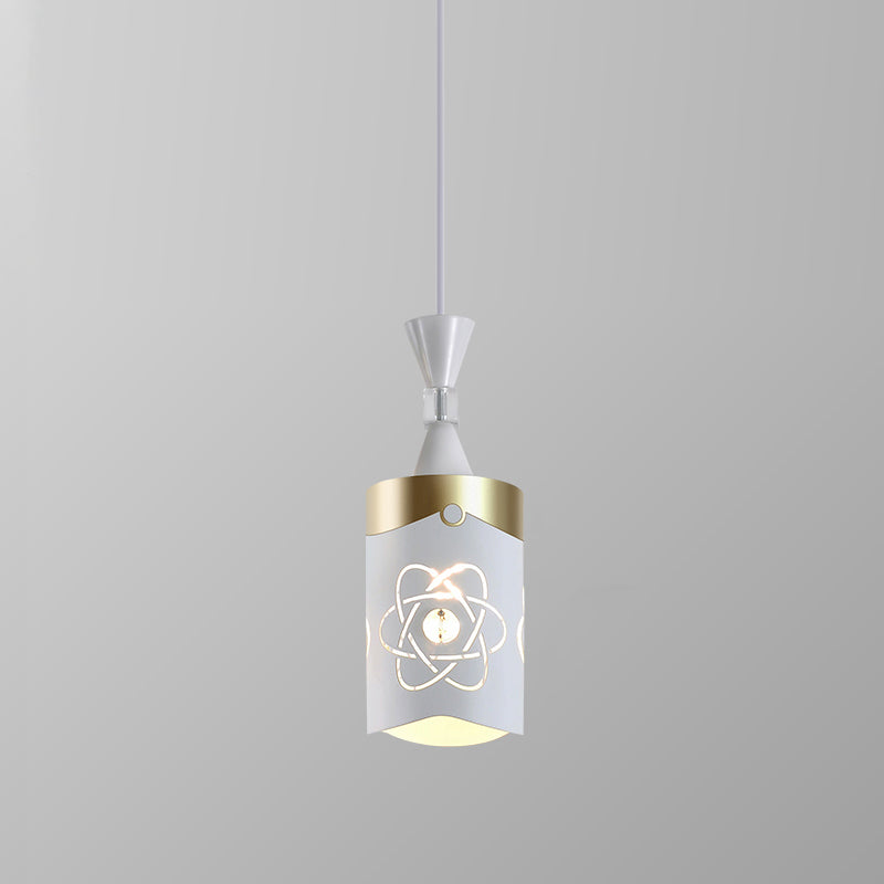 White Cylindrical Pendant Light Fixture Modern Style Metal Suspension Lamp