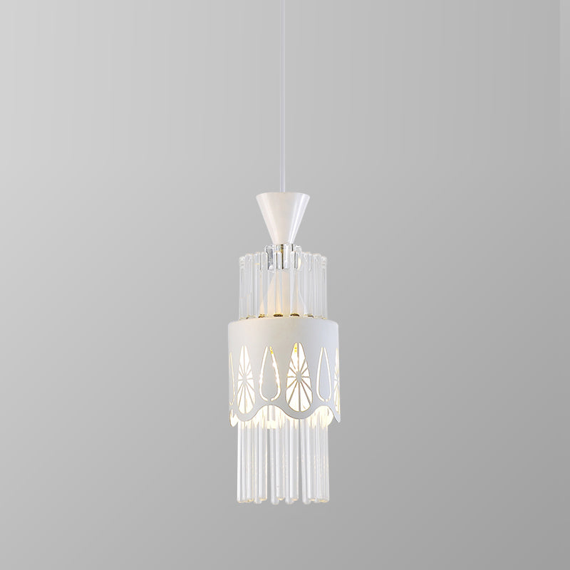 White Cylindrical Pendant Light Fixture Modern Style Metal Suspension Lamp