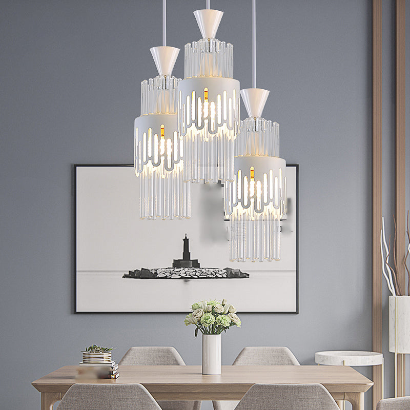 White Cylindrical Pendant Light Fixture Modern Style Metal Suspension Lamp