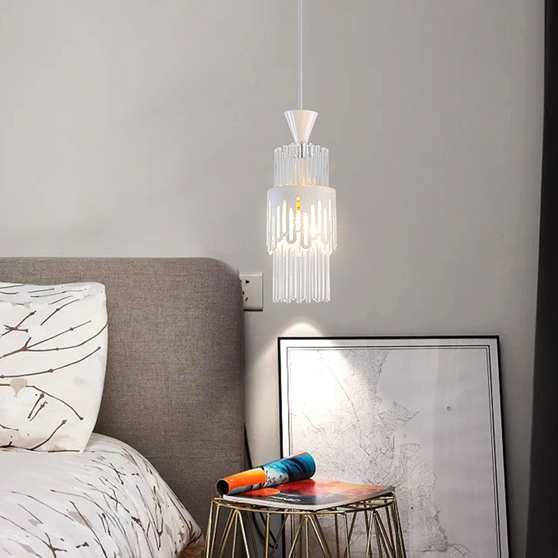 White Cylindrical Pendant Light Fixture Modern Style Metal Suspension Lamp