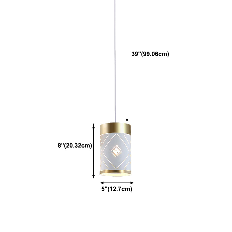 White Cylindrical Pendant Light Fixture Modern Style Metal Suspension Lamp