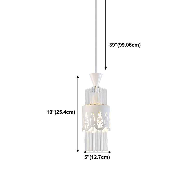 White Cylindrical Pendant Light Fixture Modern Style Metal Suspension Lamp