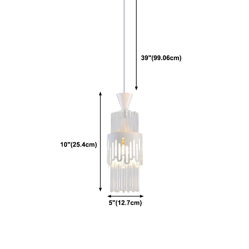 White Cylindrical Pendant Light Fixture Modern Style Metal Suspension Lamp