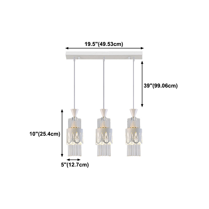 White Cylindrical Pendant Light Fixture Modern Style Metal Suspension Lamp