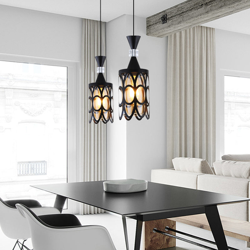 Cutouts Glass Suspension Light Fixture Modern Black Pendant Light for Dining Room