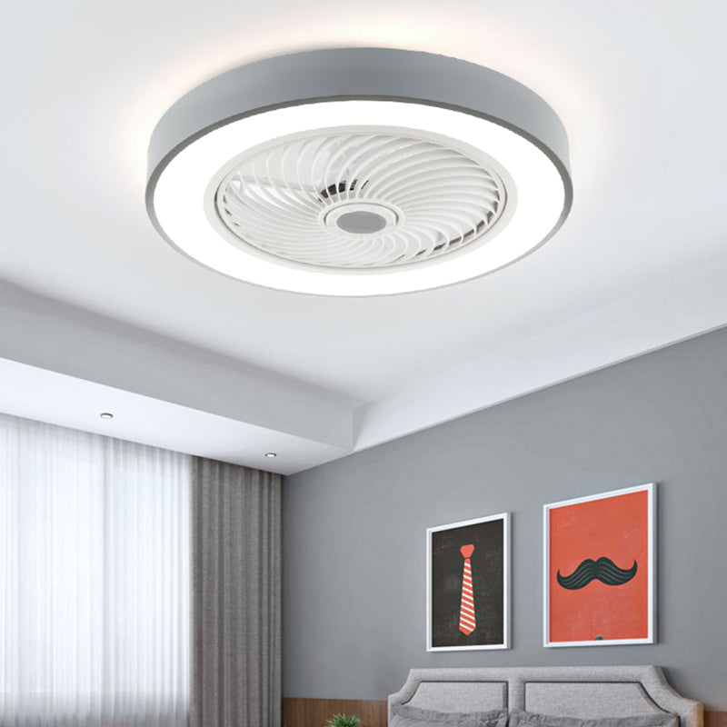 Modern Style Round Ceiling Fan Light Metal 1-Light LED Flush Light