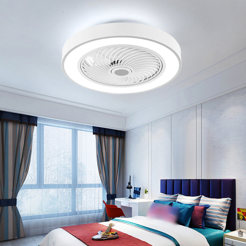 Modern Style Round Ceiling Fan Light Metal 1-Light LED Flush Light