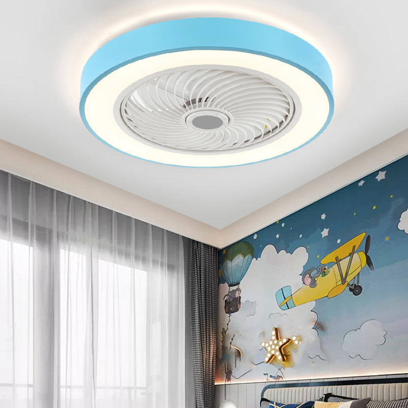 Modern Style Round Ceiling Fan Light Metal 1-Light LED Flush Light