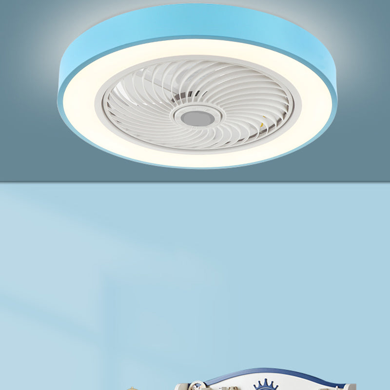 Modern Style Round Ceiling Fan Light Metal 1-Light LED Flush Light