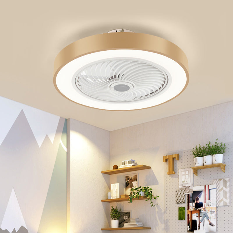 Modern Style Round Ceiling Fan Light Metal 1-Light LED Flush Light