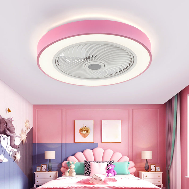 Modern Style Round Ceiling Fan Light Metal 1-Light LED Flush Light