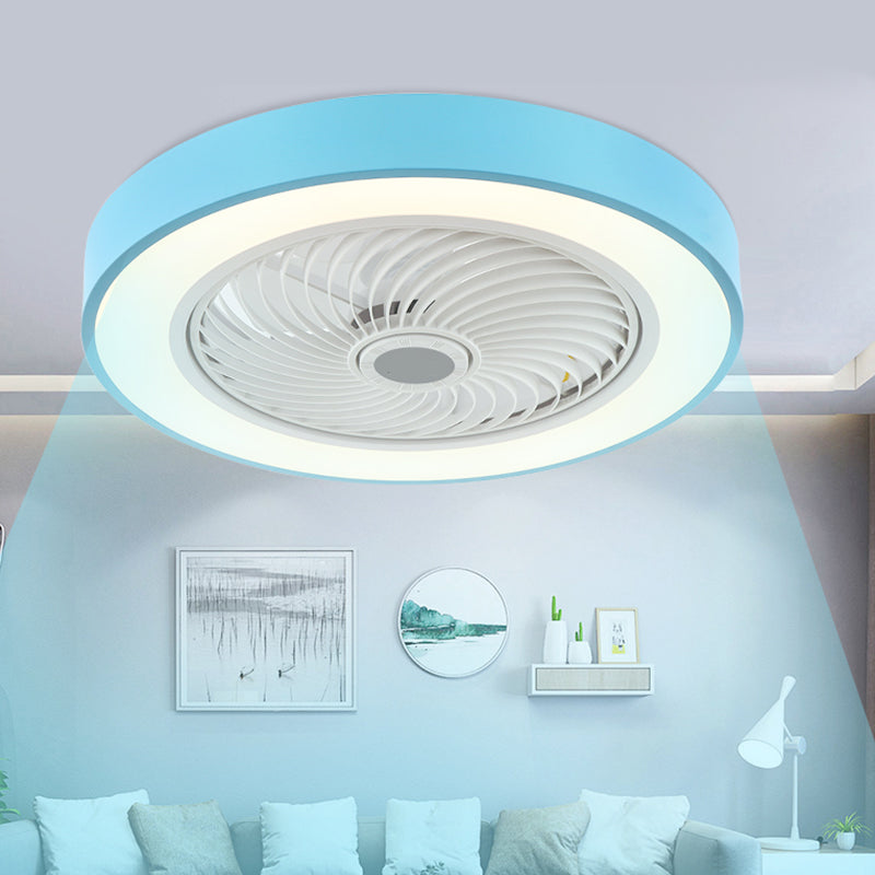 Modern Style Round Ceiling Fan Light Metal 1-Light LED Flush Light