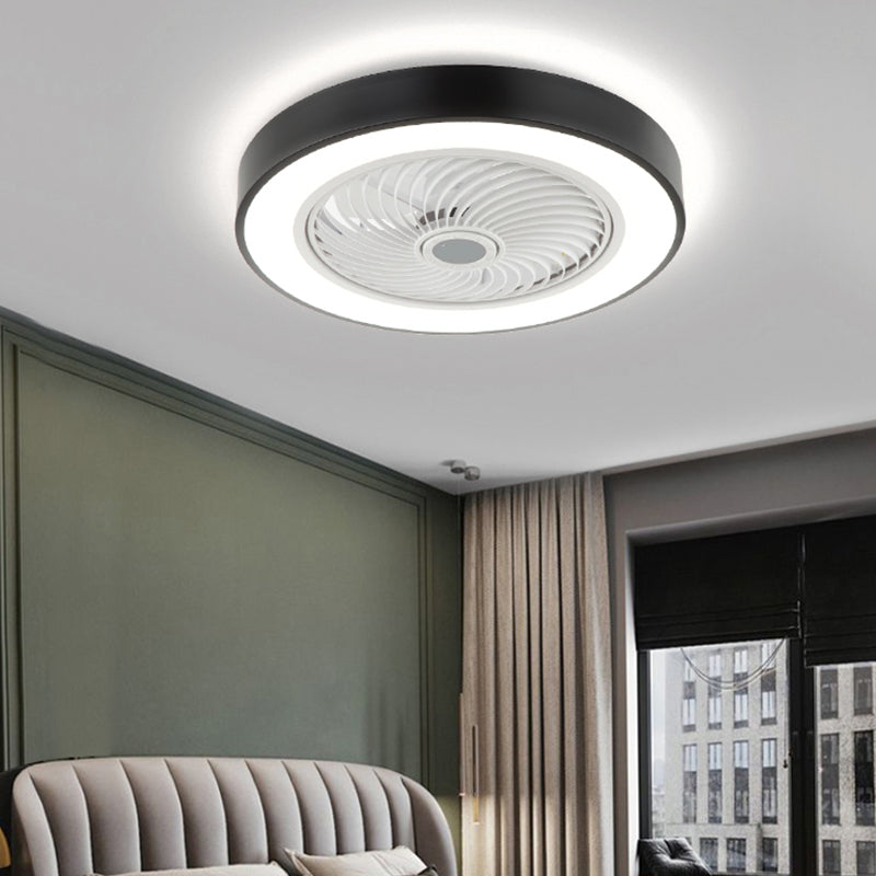 Modern Style Round Ceiling Fan Light Metal 1-Light LED Flush Light