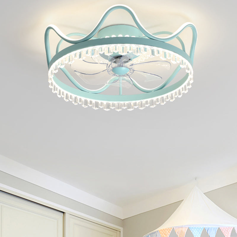 Kids Style Crown Shape Ceiling Fan Lights Metal 2 Light LED Flush Lights