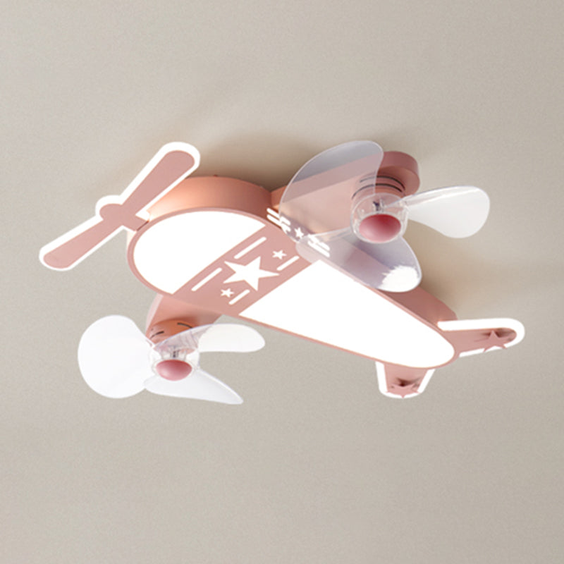 Kids Style Airplane Shape Ceiling Fan Lights Metal 5 Light LED Flush Lights