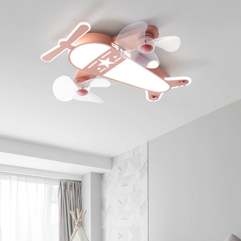 Kids Style Airplane Shape Ceiling Fan Lights Metal 5 Light LED Flush Lights