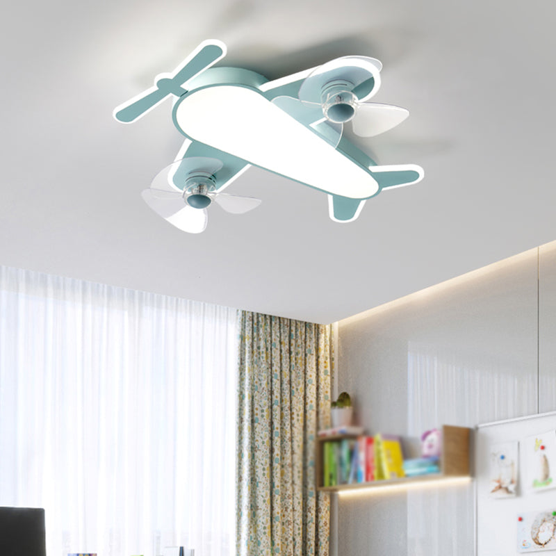 Kids Style Airplane Shape Ceiling Fan Lights Metal 5 Light LED Flush Lights