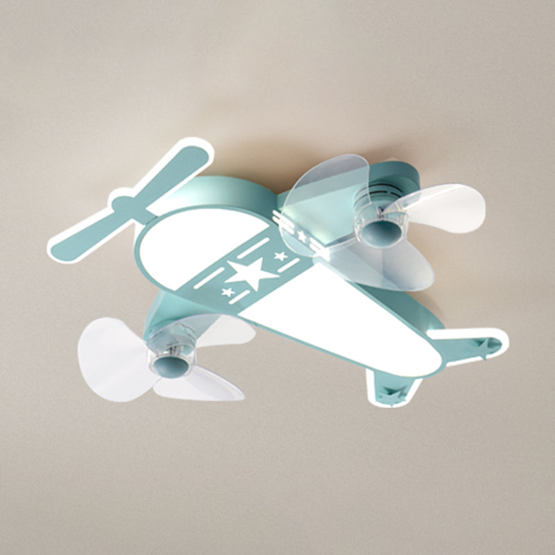 Kids Style Airplane Shape Ceiling Fan Lights Metal 5 Light LED Flush Lights