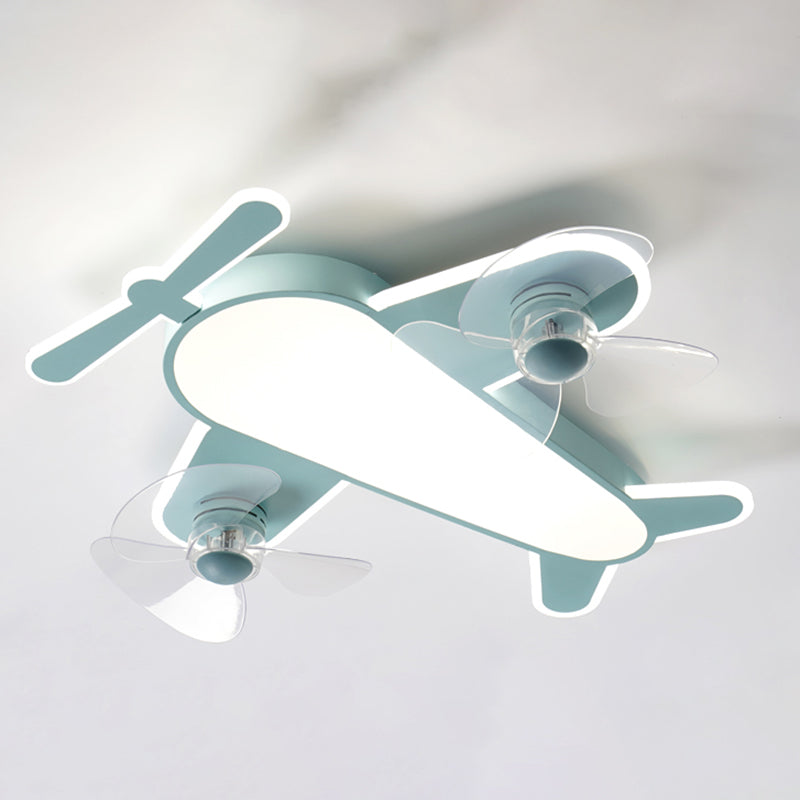 Kids Style Airplane Shape Ceiling Fan Lights Metal 5 Light LED Flush Lights