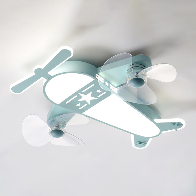 Kids Style Airplane Shape Ceiling Fan Lights Metal 5 Light LED Flush Lights