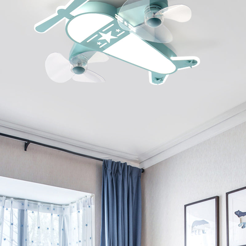 Kids Style Airplane Shape Ceiling Fan Lights Metal 5 Light LED Flush Lights