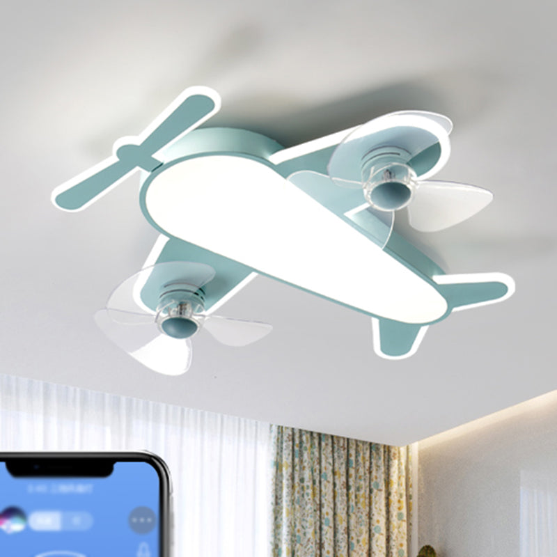 Kids Style Airplane Shape Ceiling Fan Lights Metal 5 Light LED Flush Lights