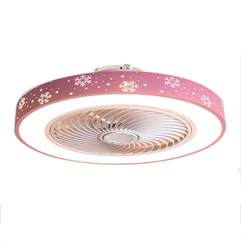 Kids Style Round Shape Ceiling Fan Light Metal 1 Light LED Flush Light