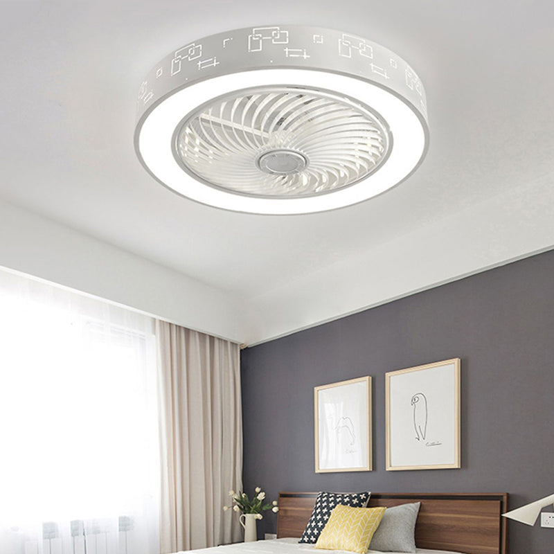 Kids Style Round Shape Ceiling Fan Light Metal 1 Light LED Flush Light