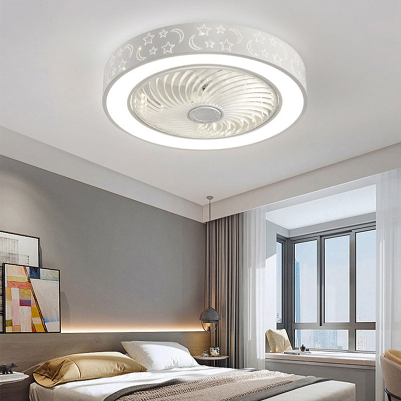 Kids Style Round Shape Ceiling Fan Light Metal 1 Light LED Flush Light