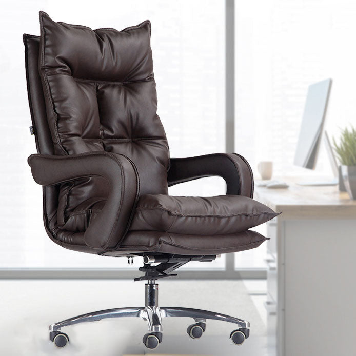 Modern Style Leather Task Chair with Silver Base Executive Swivel Office Chair