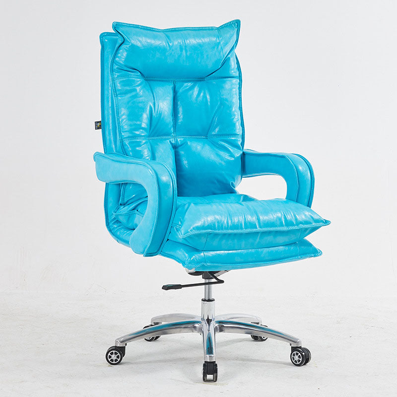 Modern Style Leather Task Chair with Silver Base Executive Swivel Office Chair