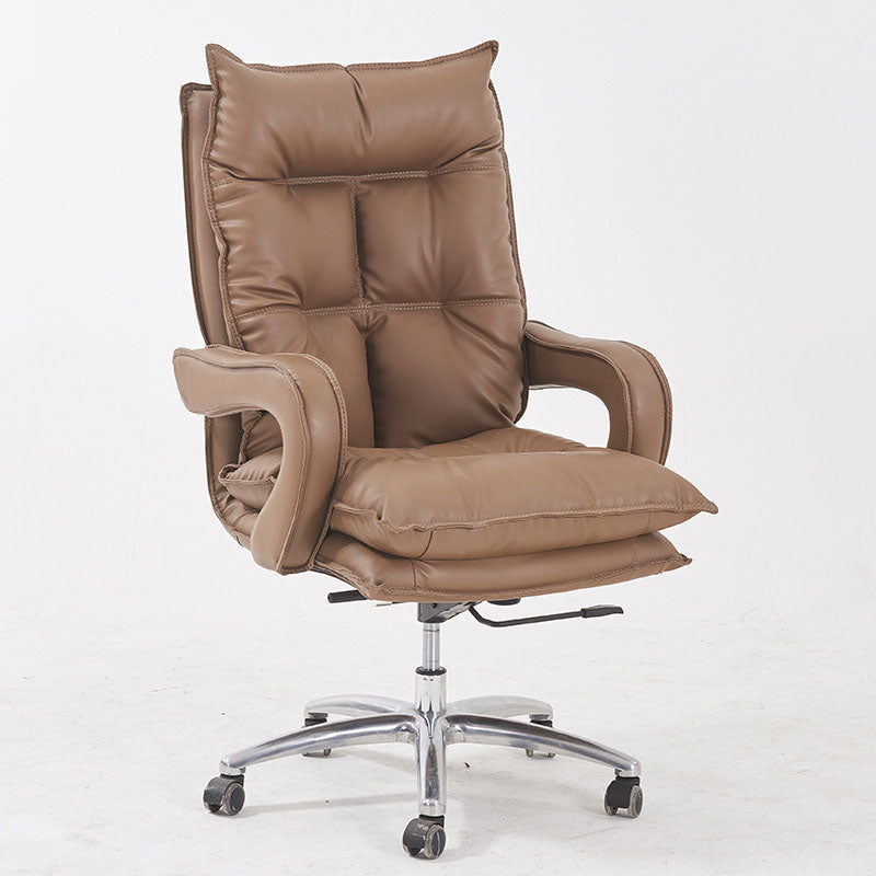 Modern Style Leather Task Chair with Silver Base Executive Swivel Office Chair