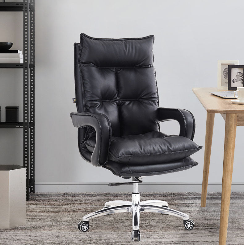 Modern Style Leather Task Chair with Silver Base Executive Swivel Office Chair