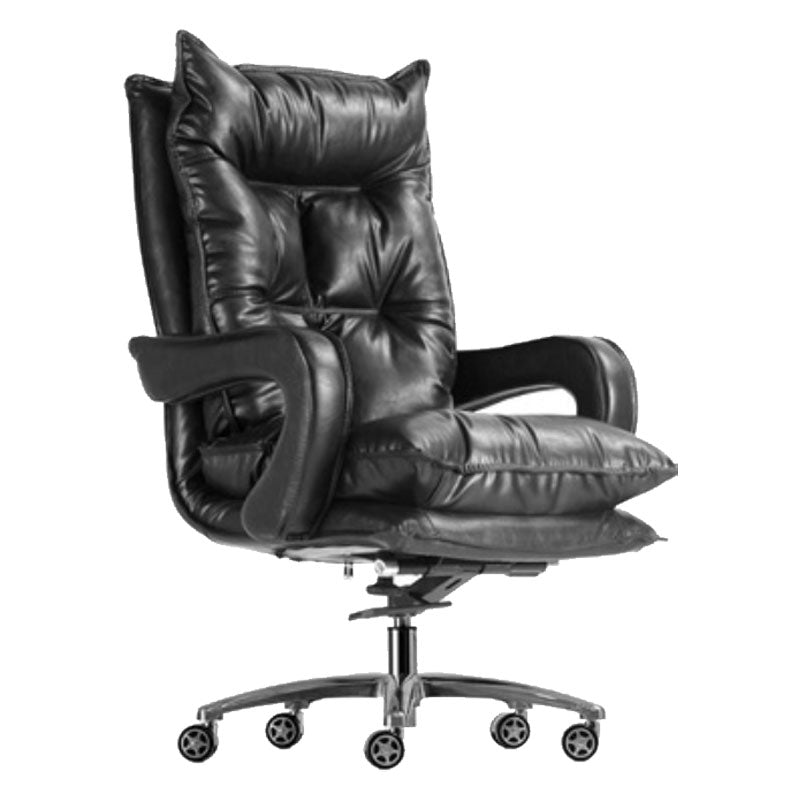 Modern Style Leather Task Chair with Silver Base Executive Swivel Office Chair