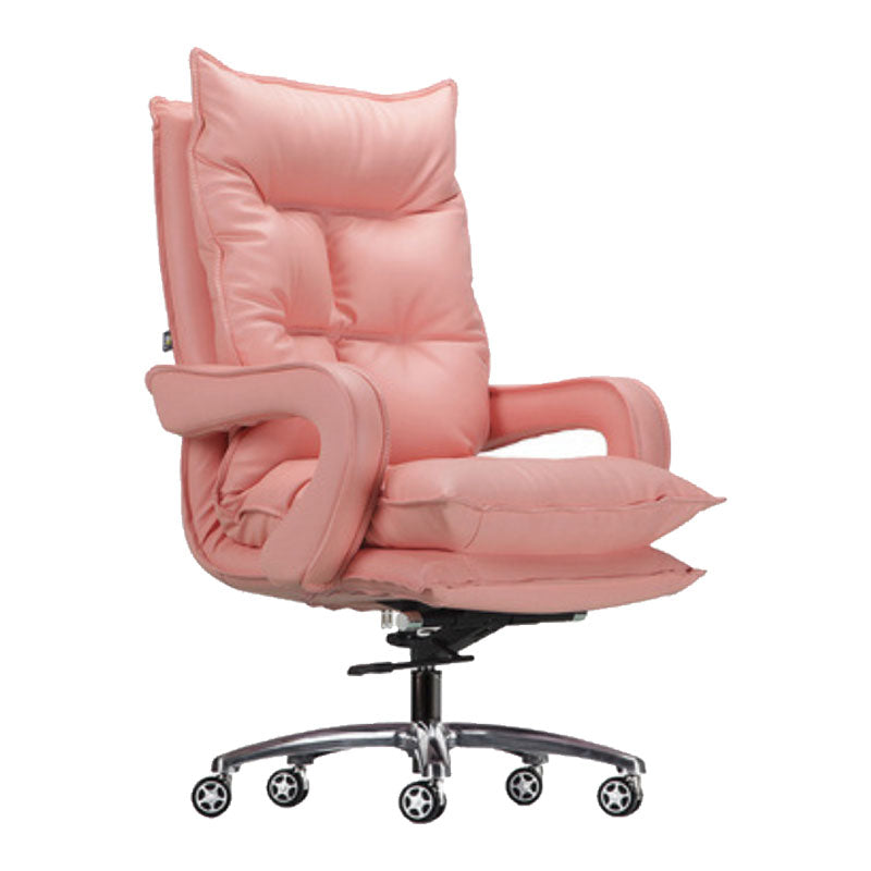 Modern Style Leather Task Chair with Silver Base Executive Swivel Office Chair