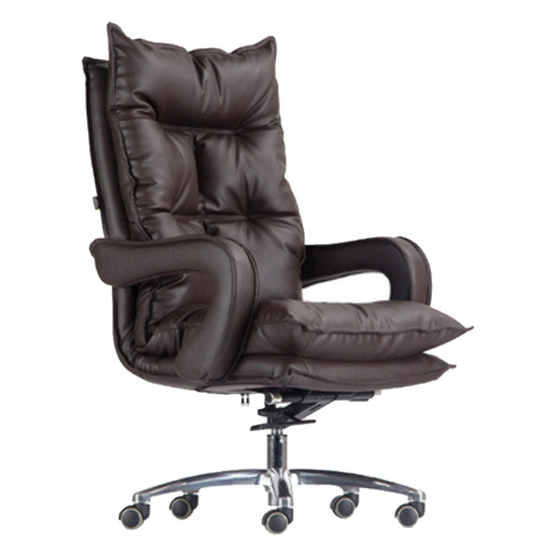 Modern Style Leather Task Chair with Silver Base Executive Swivel Office Chair