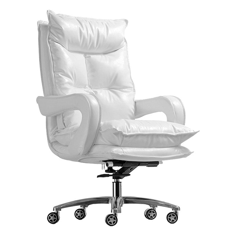 Modern Style Leather Task Chair with Silver Base Executive Swivel Office Chair