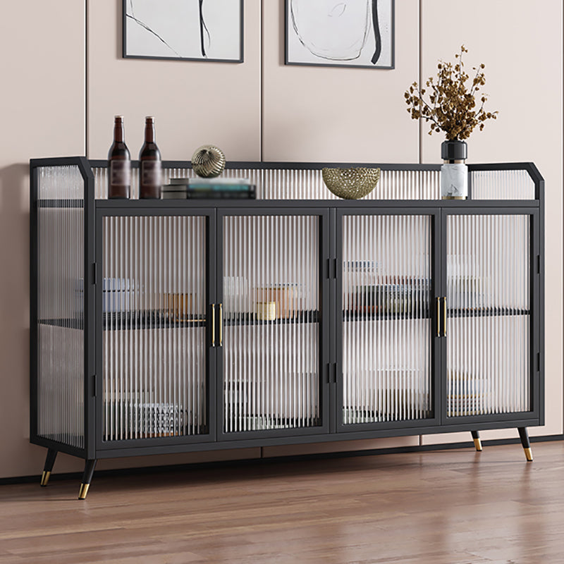 Glam Iron Sideboard Glass Doors Dining Server with Stone Countertop for Living Room