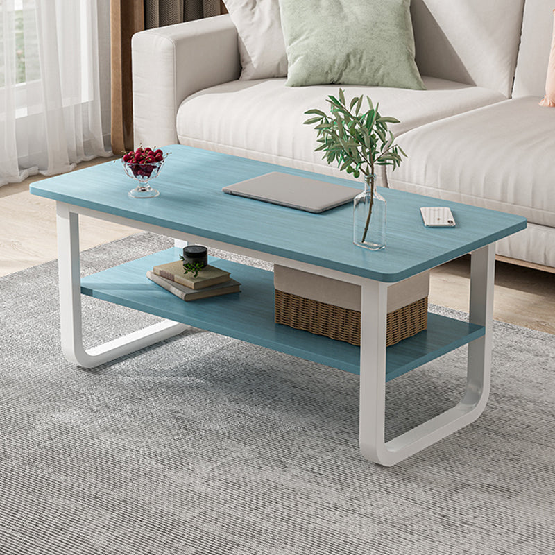 Modern Style Rectangular Wood-based Craft Blue/white/wood Coffee Table