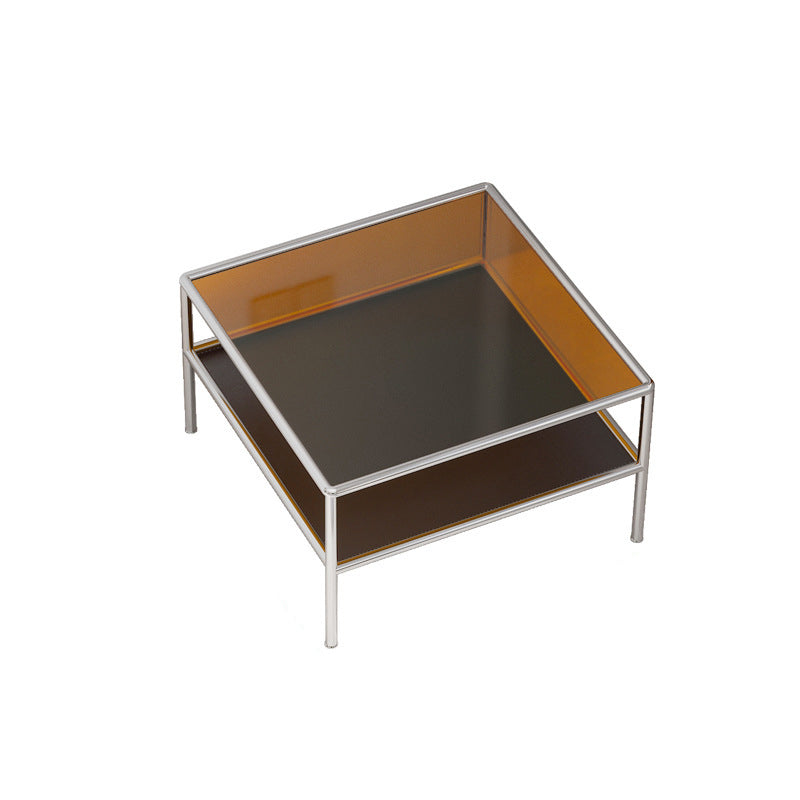 Modern 4 Legs Coffee Table Square Cocktail Table in Brown/Transparent