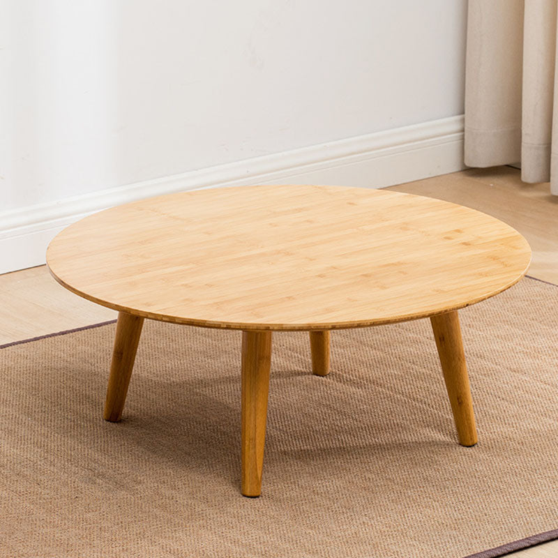 Round Wooden Coffee Table Four Legs Cocktail Table in Natural