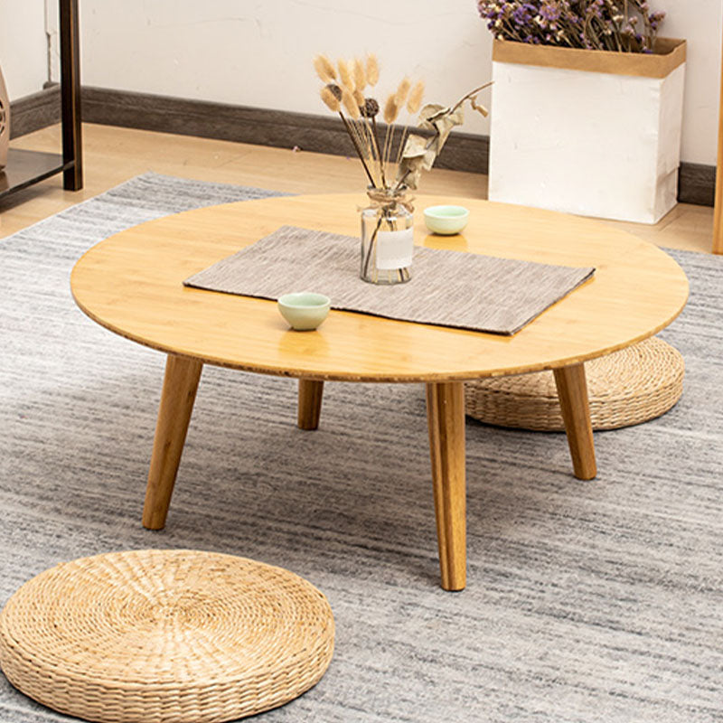 Round Wooden Coffee Table Four Legs Cocktail Table in Natural