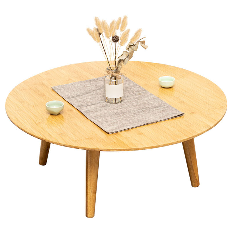 Round Wooden Coffee Table Four Legs Cocktail Table in Natural