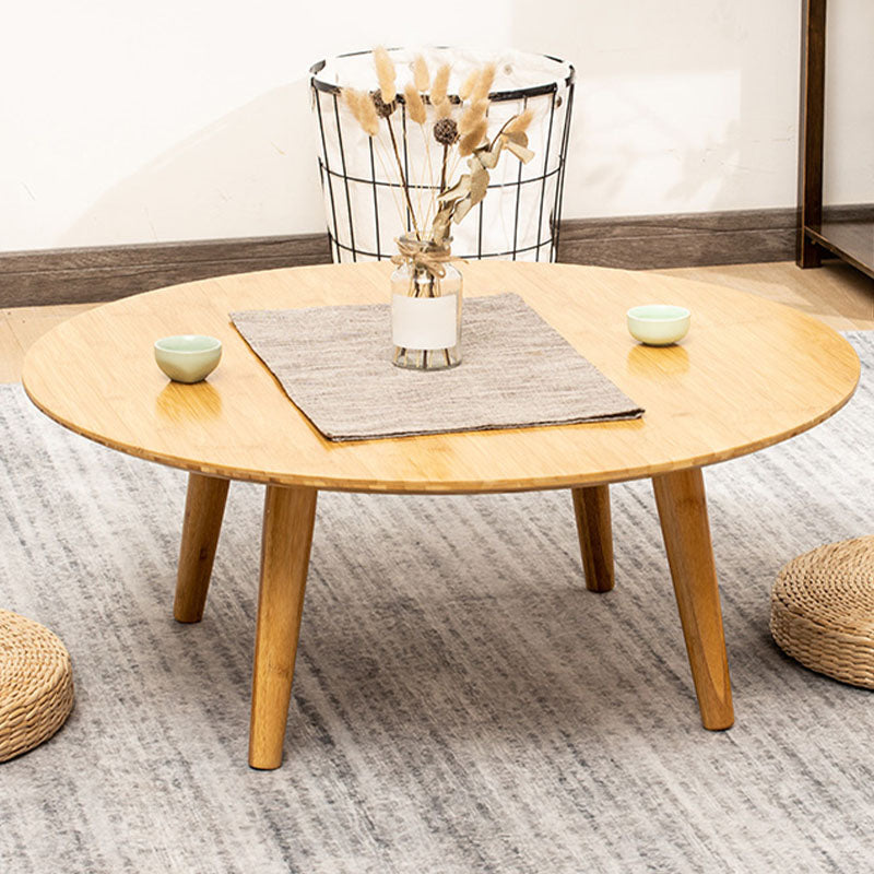 Round Wooden Coffee Table Four Legs Cocktail Table in Natural