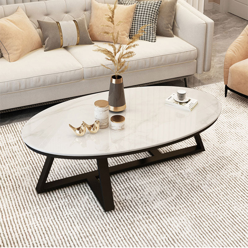 Faux Marble and Stone Coffee Table Cross Legs Cocktail Table