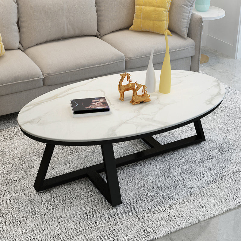 Faux Marble and Stone Coffee Table Cross Legs Cocktail Table